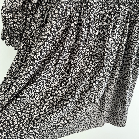 Madewell Lucie Black Floral Long Sleeve Smocked Mini Dress Large - Picture 4 of 7